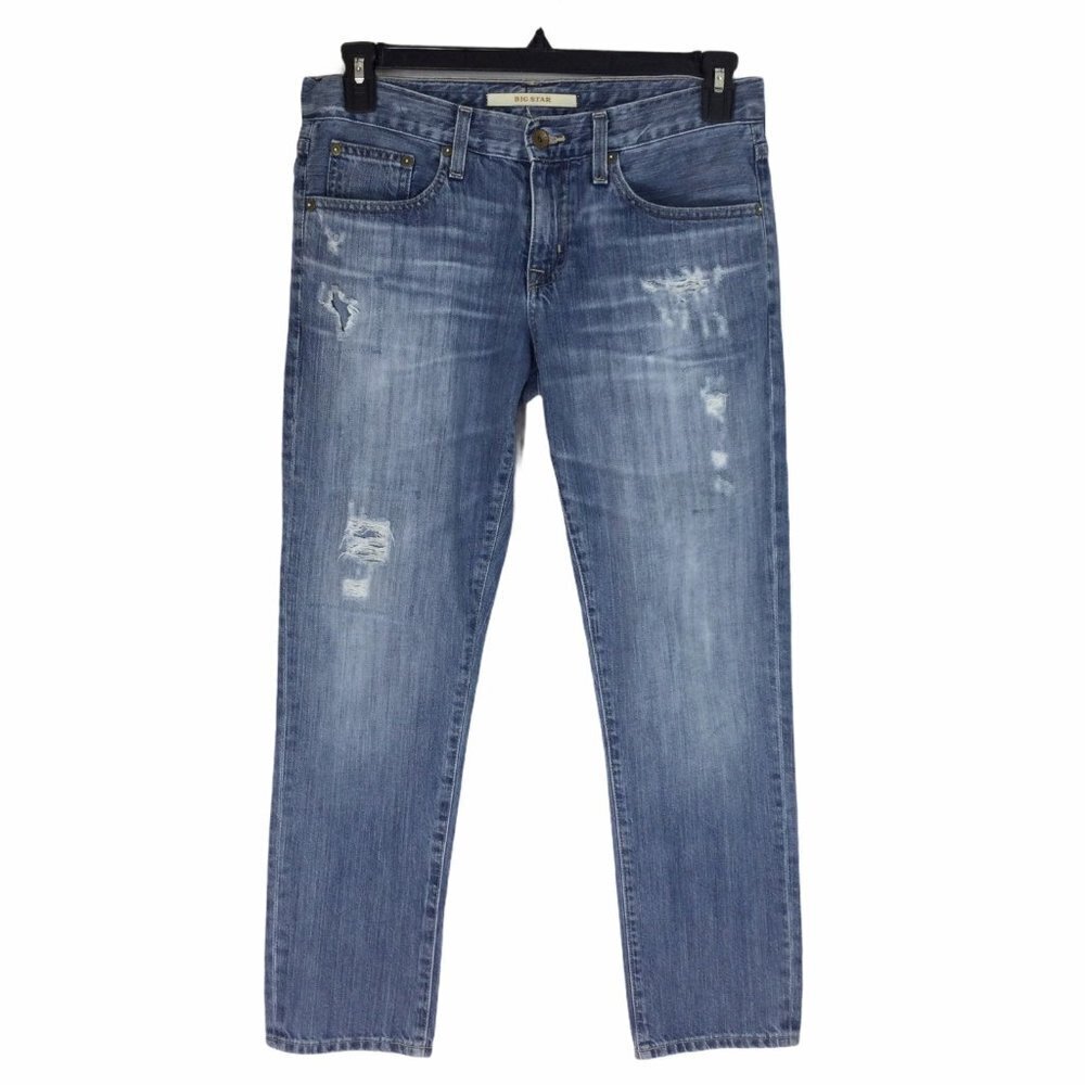 BIG STAR Straight Light Wash Distressed Denim Blue